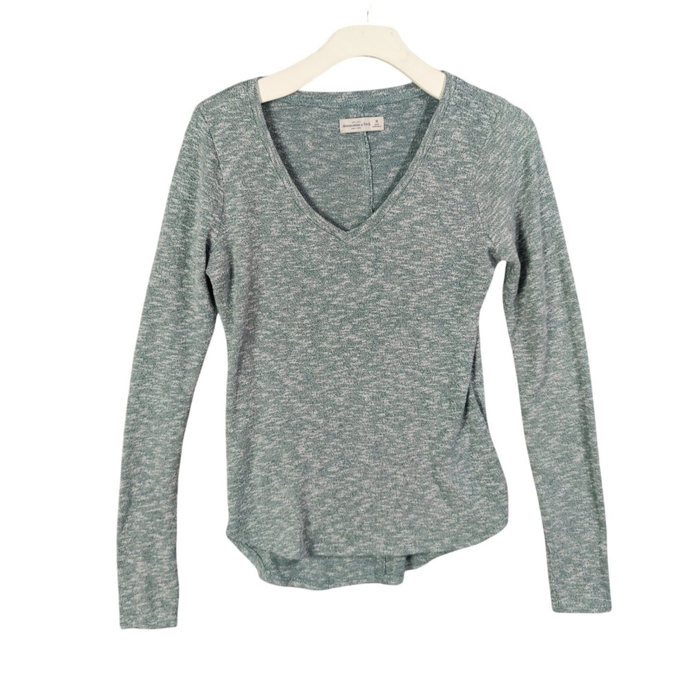 Abercrombie & Fitch Women Soft Minimalist VNeck‎ Top M Green Marled Long Sleeve